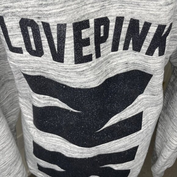 PINK Victoria's Secret Grey Bling Black Varsity Crew Sweatshirt Pullover Large - Picture 5 of 9